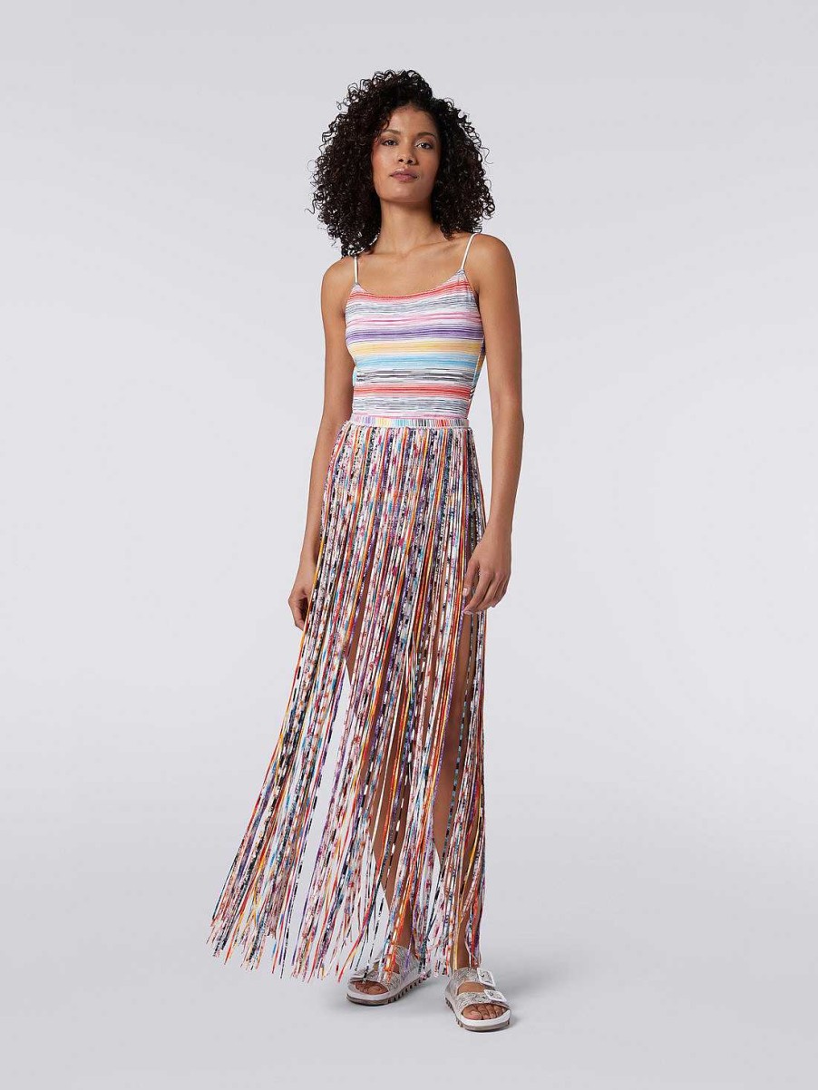 Donne Missoni Abbigliamento Da Spiaggia | Gonna Lunga Tubolare Con Frange Multicolor Multicolore