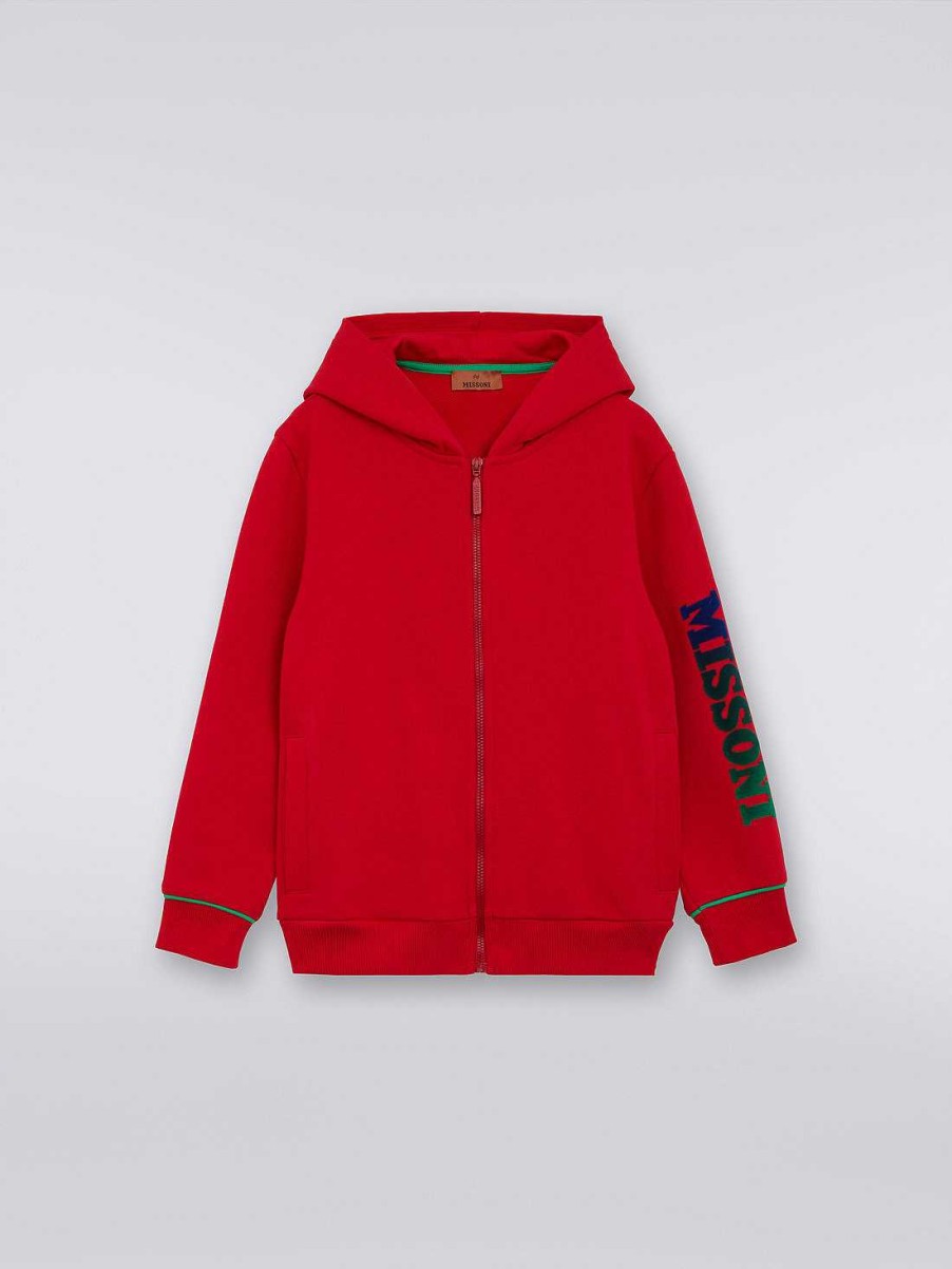 Ragazzo (4-14 Anni) Missoni | Felpa In Cotone Con Zip E Cappuccio Con Logo Rosso