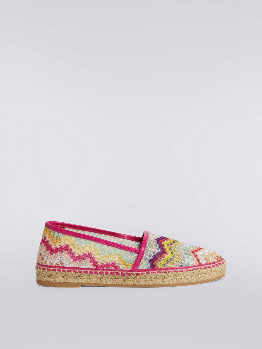 Donne Missoni Accessori | Espadrillas Basse In Tessuto Zigzag Con Suola In Corda Multicolore