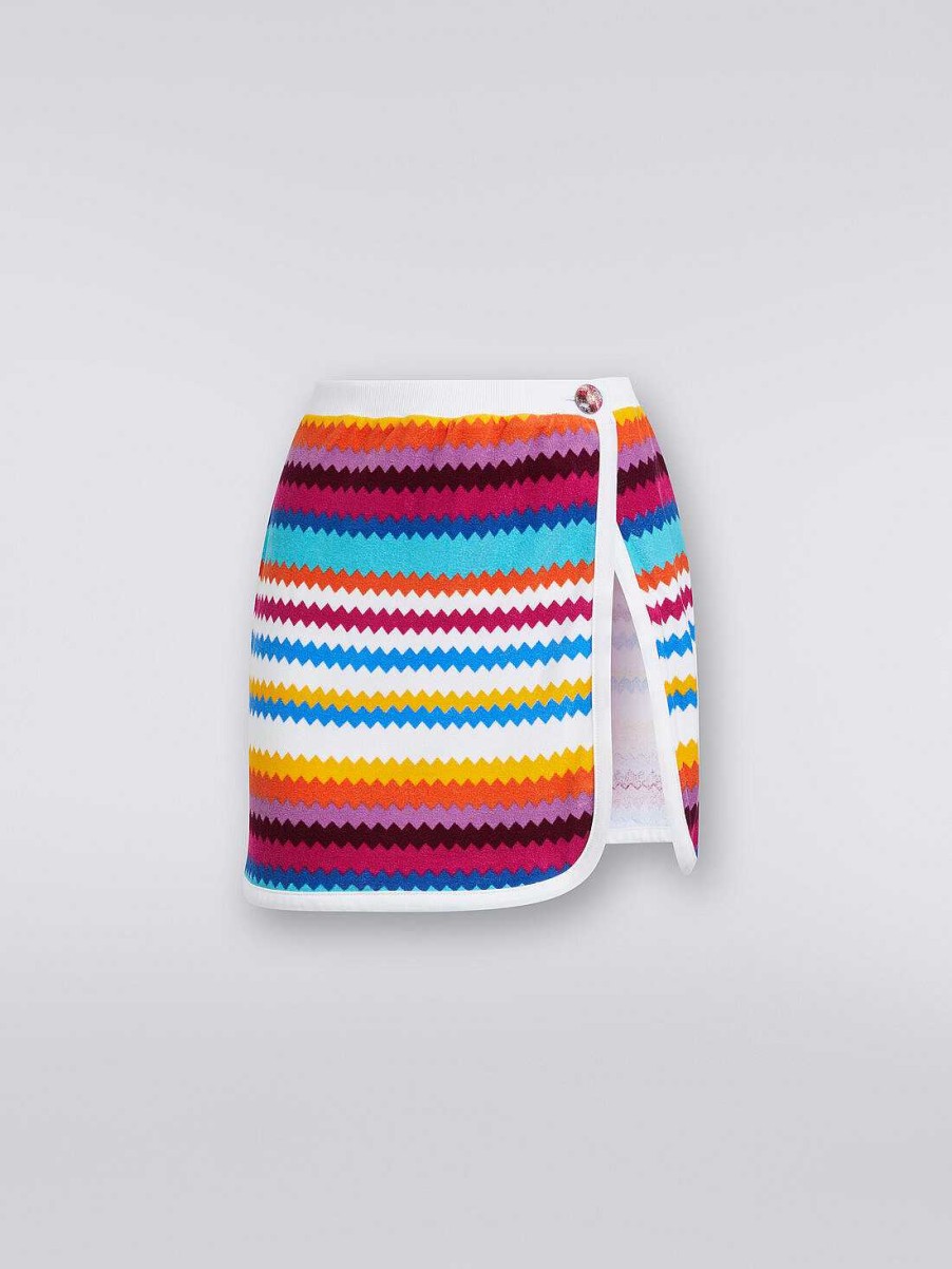 Donne Missoni Abbigliamento Da Spiaggia | Minigonna Avvolgente In Spugna Con Stampa Zigzag Multicolore