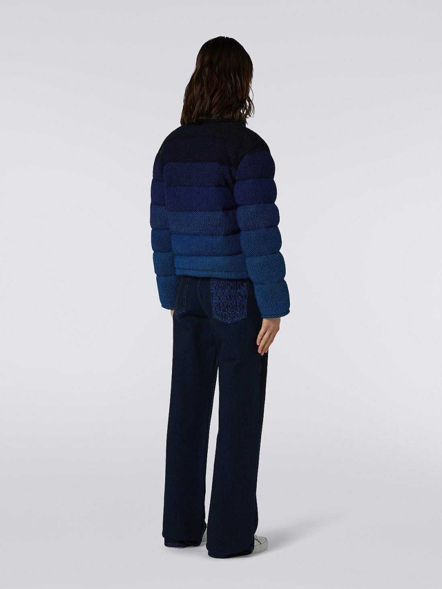 Donne Missoni Vestiario | Giubbotto Cropped In Misto Cotone Imbottito Degrade Nero Blu