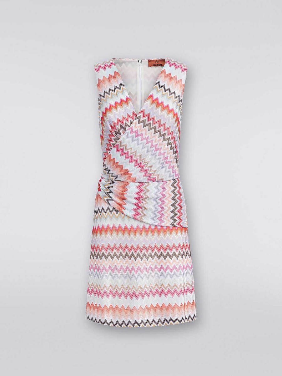 Donne Missoni Vestiti | Miniabito Con Scollo A V In Viscosa E Cotone A Zig Zag Multicolore