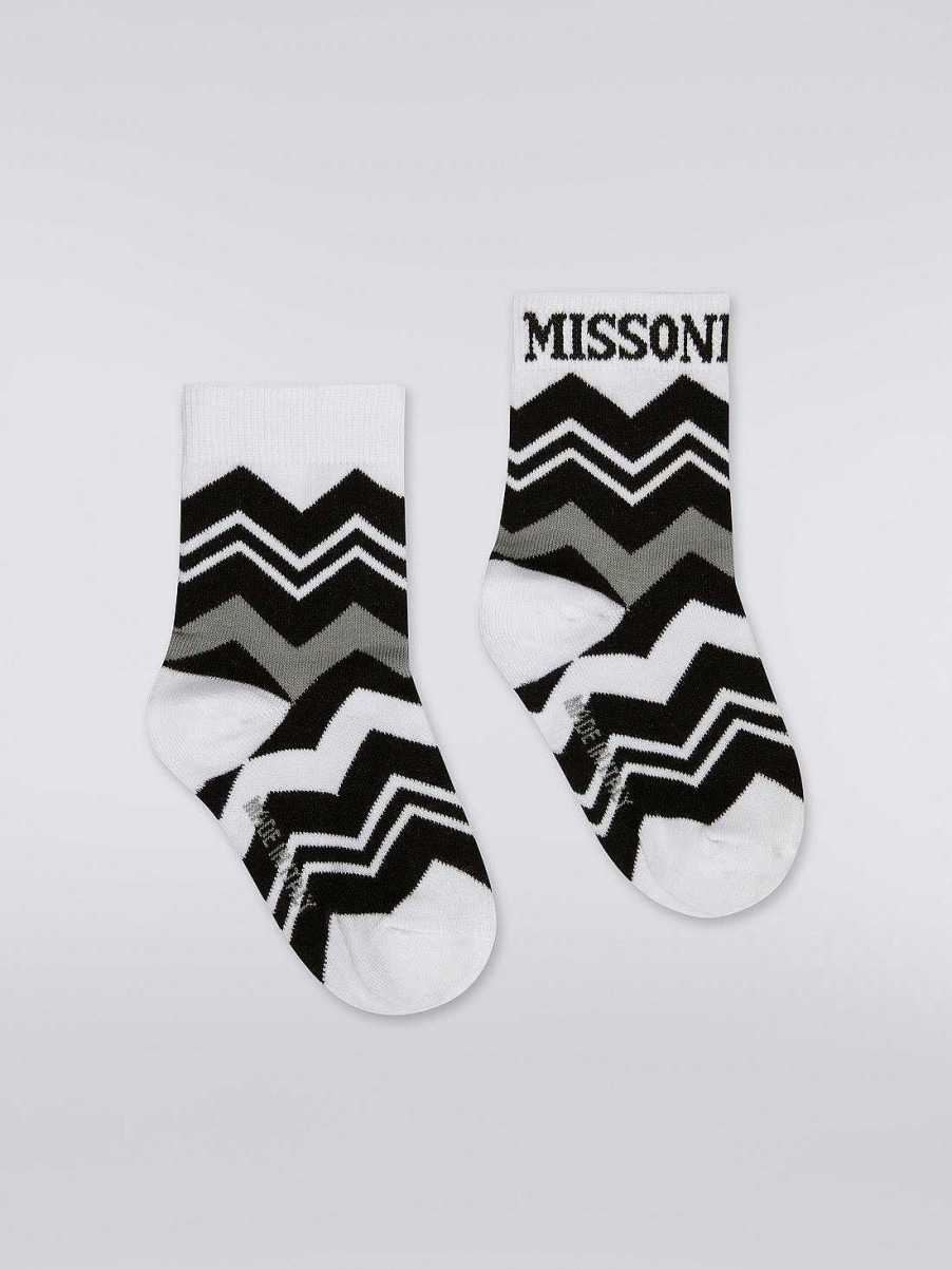 Ragazzo (4-14 Anni) Missoni | Calzini In Misto Cotone A Zigzag Nero Bianco