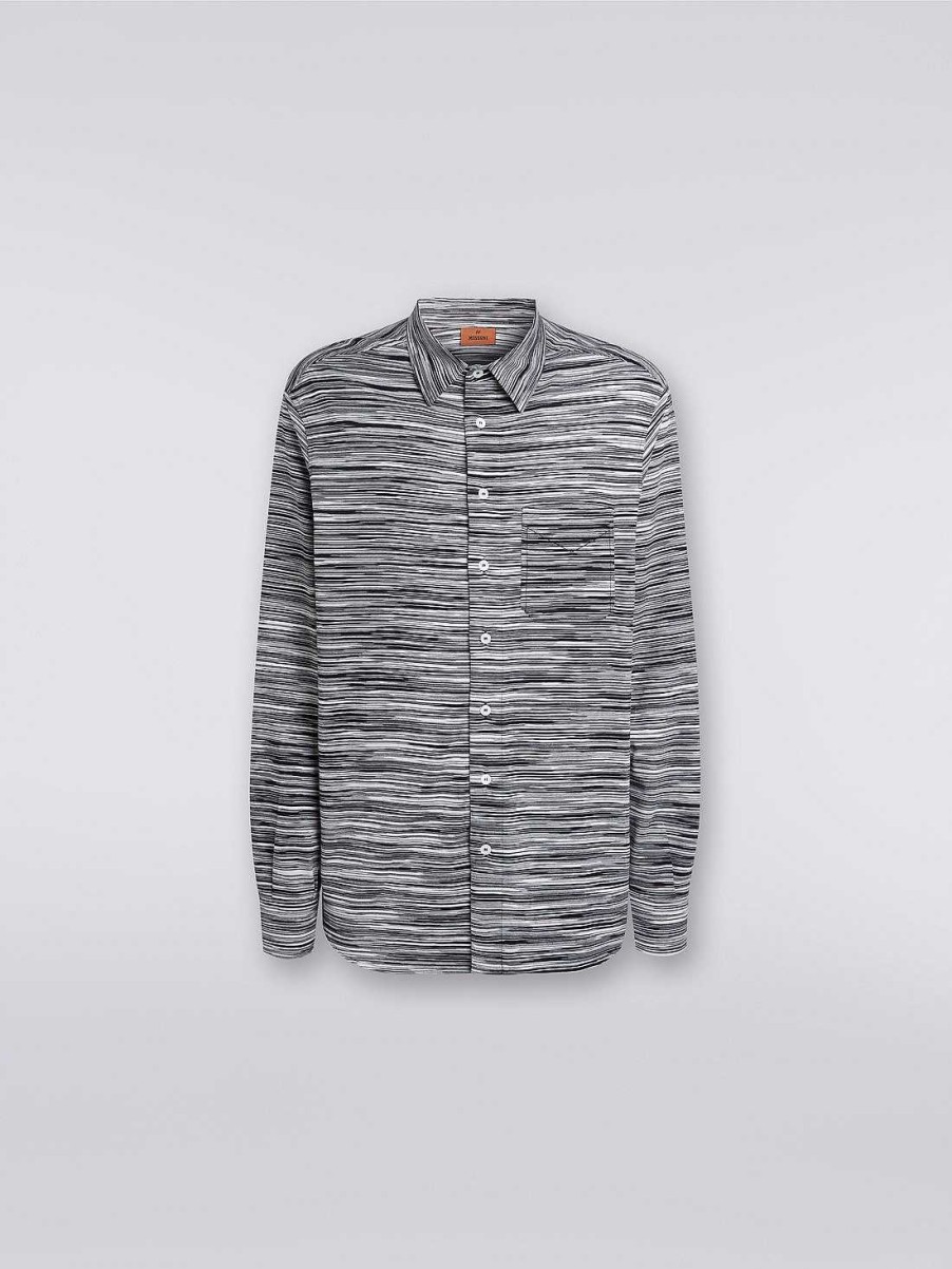 Uomini Missoni Camicie | Camicia In Jersey Di Cotone Fiammato Nero Bianco