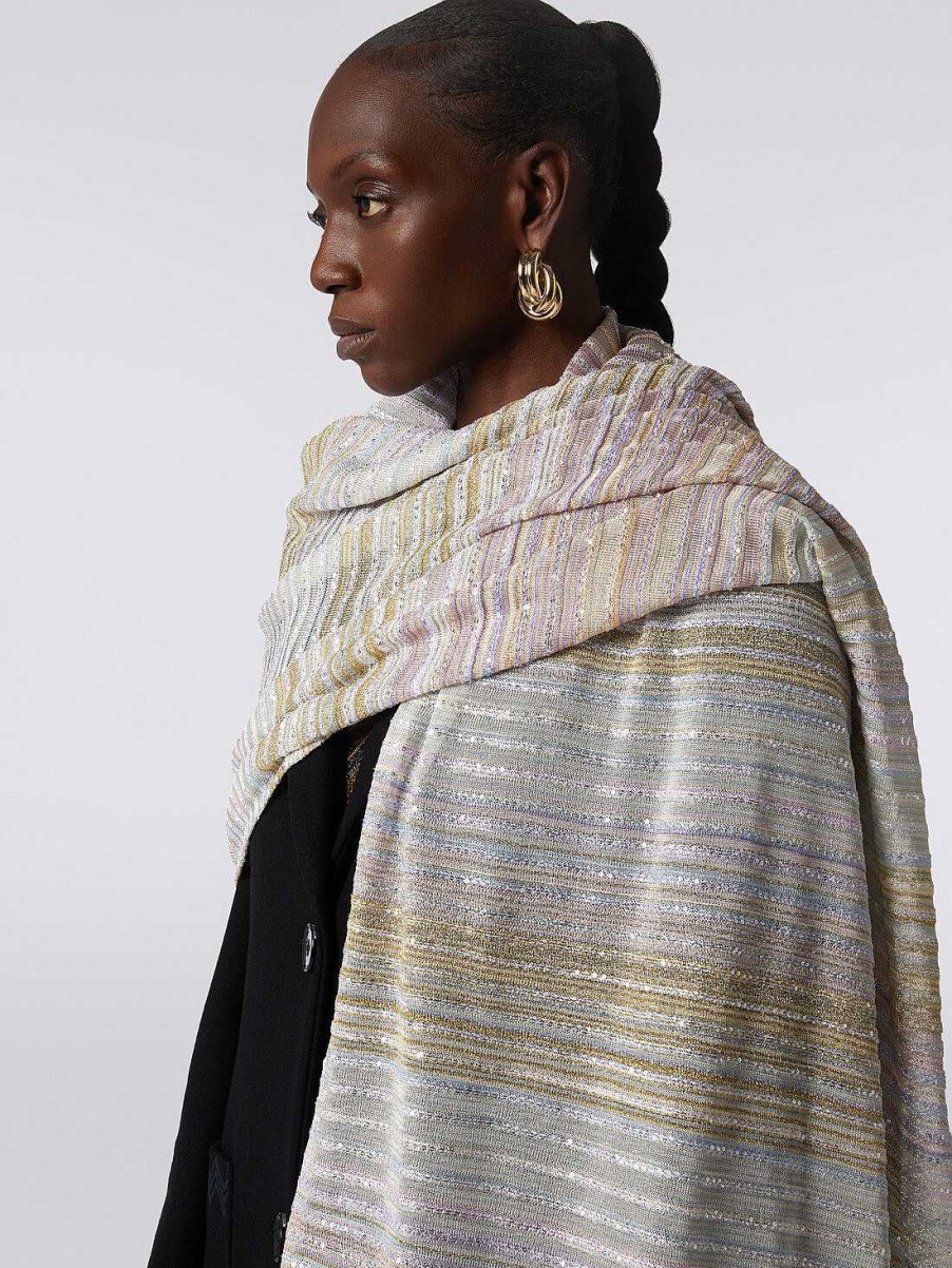 Donne Missoni Sciarpe E Foulard | Stola In Misto Viscosa Rigata Con Paillettes Multicolore