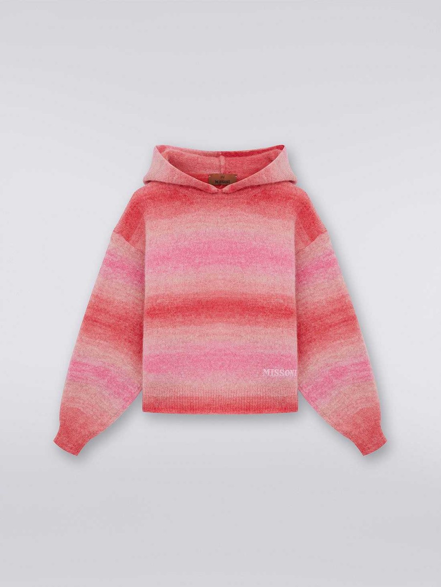 Ragazza (4-14 Anni) Missoni | Pullover Con Cappuccio In Misto Lana Rigata Rosa