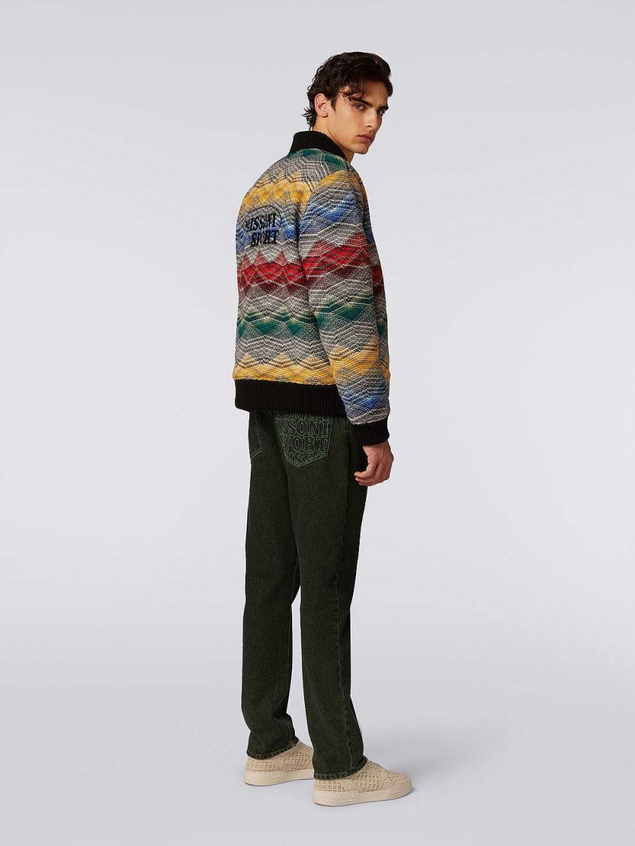 Uomini Missoni Vestiario | Bomber In Misto Lana Con Motivo Zigzag Multicolore