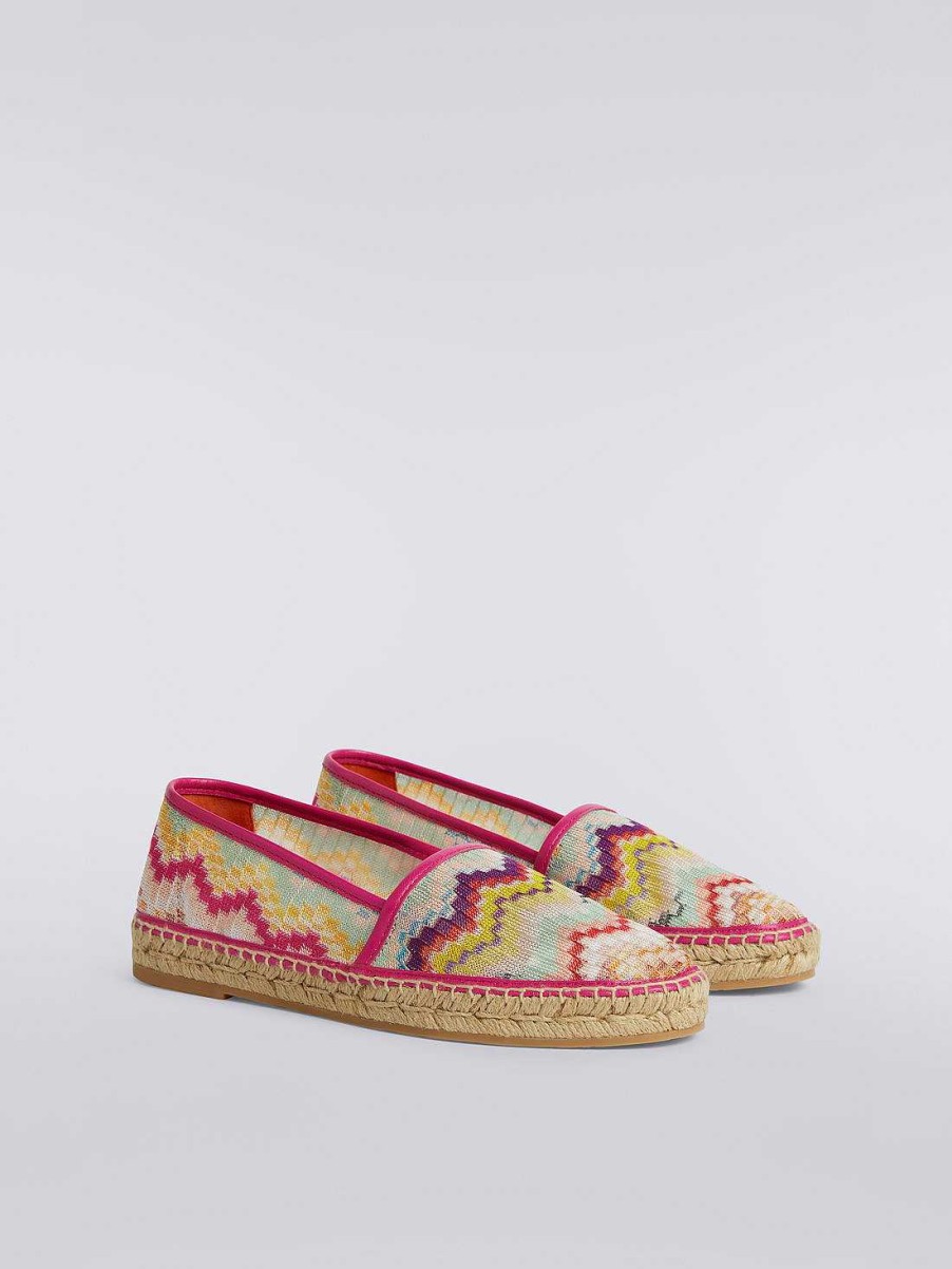 Donne Missoni Accessori | Espadrillas Basse In Tessuto Zigzag Con Suola In Corda Multicolore