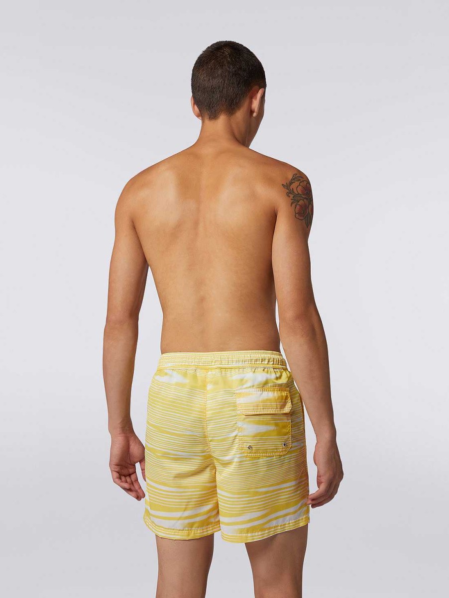 Uomini Missoni Costume Da Bagno | Boxer Da Bagno In Misto Nylon Con Motivo Fiammato Bicolore Bianco E Giallo