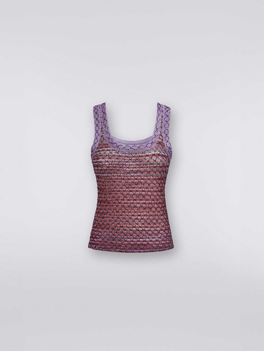 Donne Missoni T-Shirt E Top | Canotta In Misto Viscosa Con Paillettes Rosso