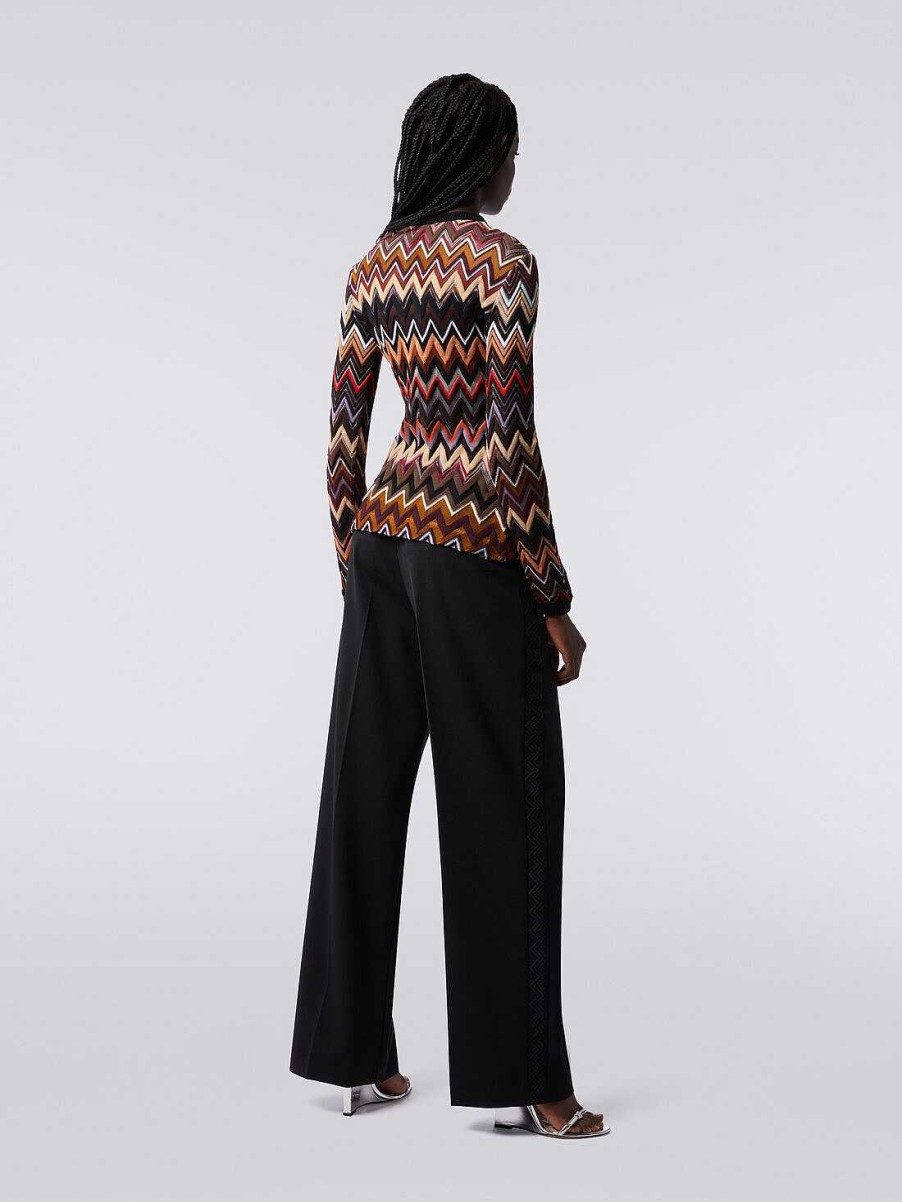 Donne Missoni Maglieria | Cardigan Girocollo In Maglia Chevron Di Cotone E Viscosa Multicolore