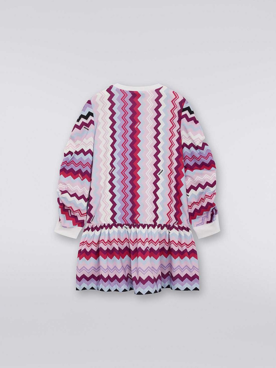 Ragazza (4-14 Anni) Missoni | Abito In Misto Cotone A Zig Zag Con Arricciature Multicolore