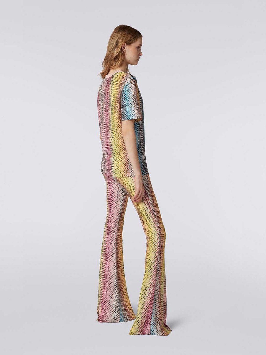 Donne Missoni T-Shirt E Top | T-Shirt Girocollo In Cotone Effetto Glitch Multicolore