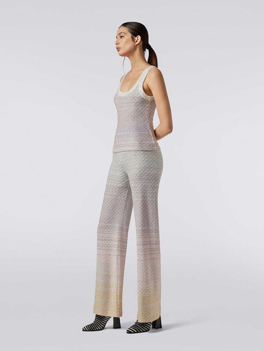 Donne Missoni Pantaloni | Pantaloni In Misto Viscosa Con Rete E Paillettes Multicolore