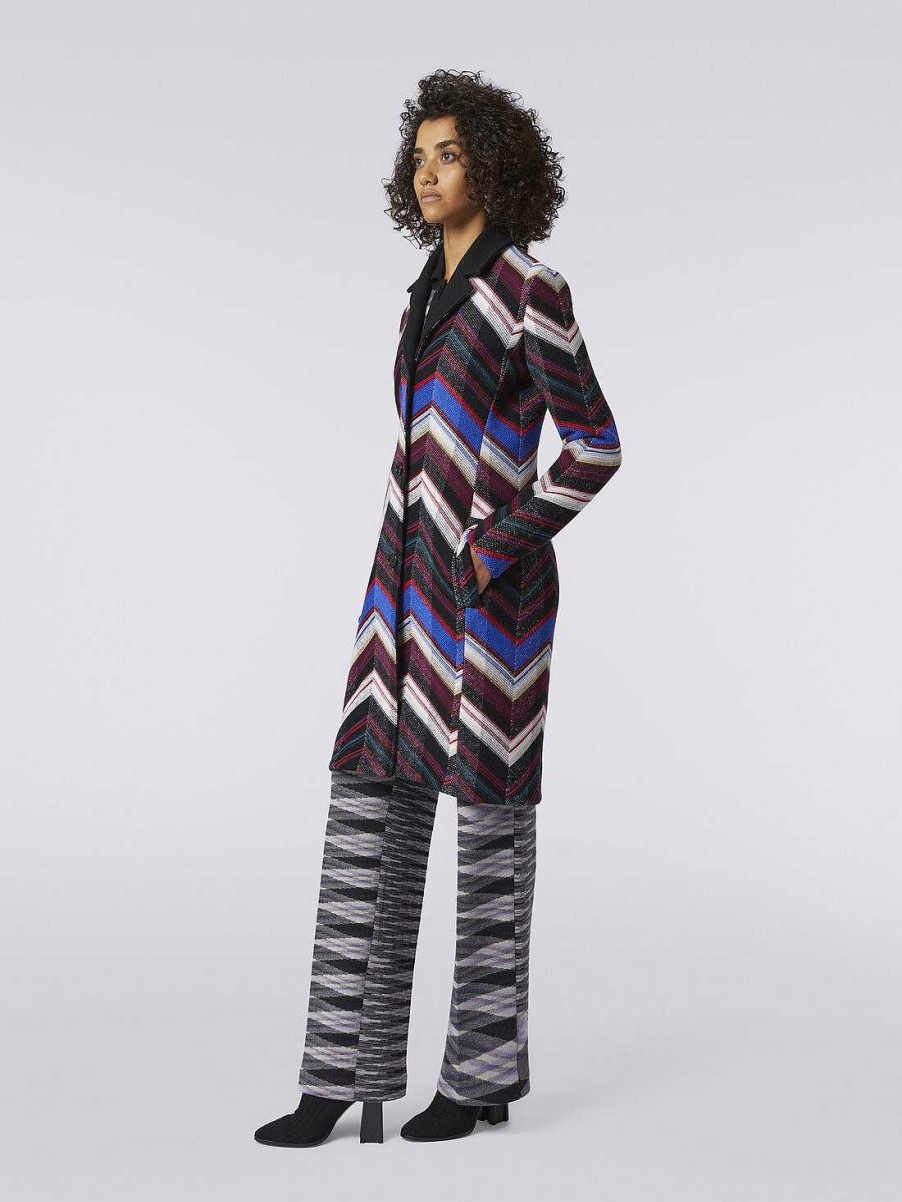 Donne Missoni Cappotti E Giacche | Cappotto In Lana Con Lavorazione Zigzag Multicolore