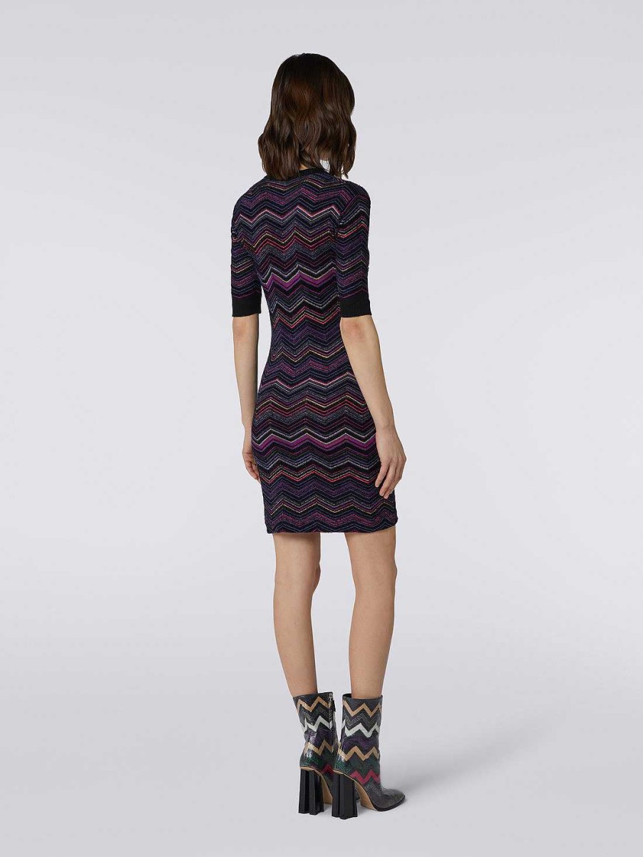 Donne Missoni Vestiti | Mini Abito Con Scollo Quadrato In Lana E Viscosa A Zig Zag Multicolore