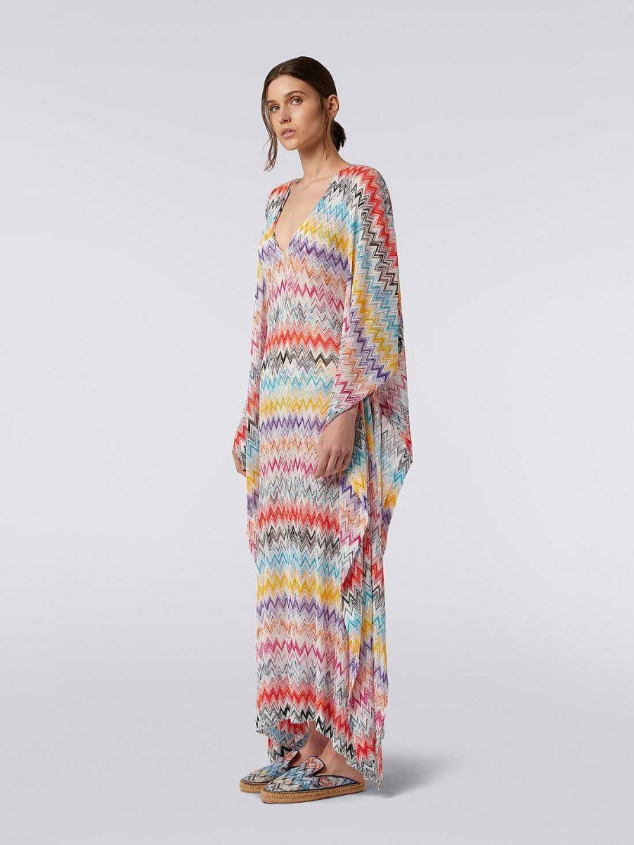 Donne Missoni Abbigliamento Da Spiaggia | Copricaftano Lungo In Viscosa A Zigzag Multicolore