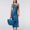 Donne Missoni Borse | Borsa Tote In Maglia Di Viscosa Jacquard Con Manici In Pelle Blu