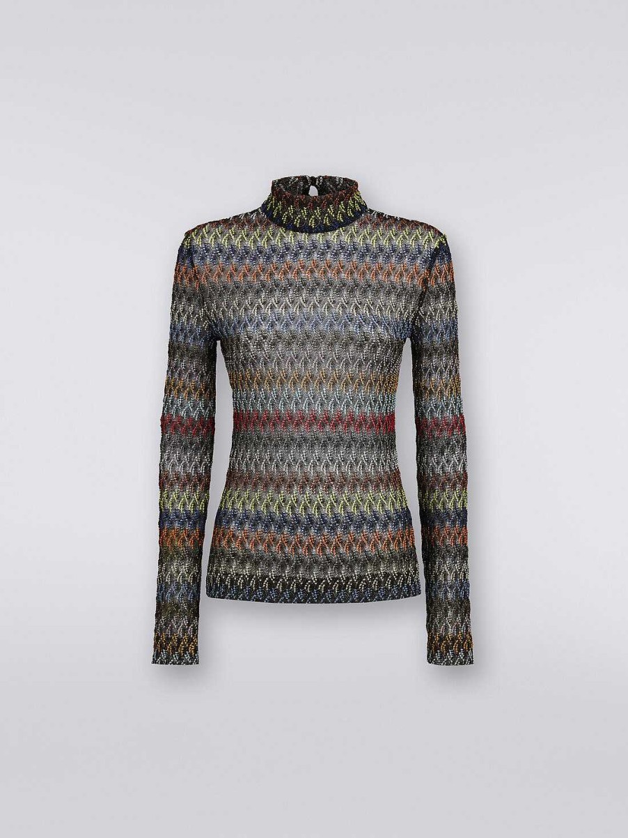 Donne Missoni T-Shirt E Top | Pullover A Collo Alto In Misto Viscosa Multicolore