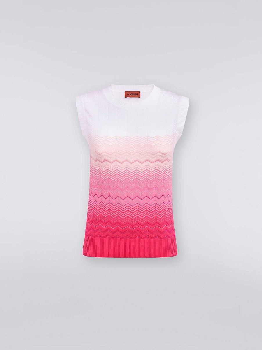 Donne Missoni T-Shirt E Top | Top Senza Maniche In Cotone E Viscosa Degrade A Zigzag Rosa