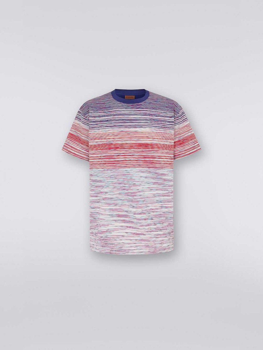 Uomini Missoni Polo E Magliette | T-Shirt Girocollo In Jersey Di Cotone Fiammato Rosso, Viola E Azzurro