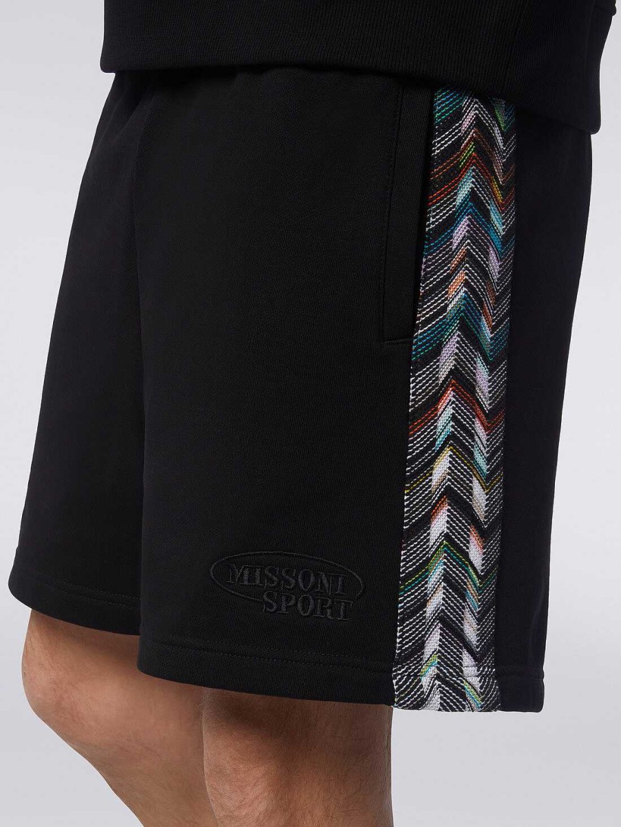 Uomini Missoni Vestiario | Shorts In Felpa Con Logo E Bande Laterali In Maglia Nero