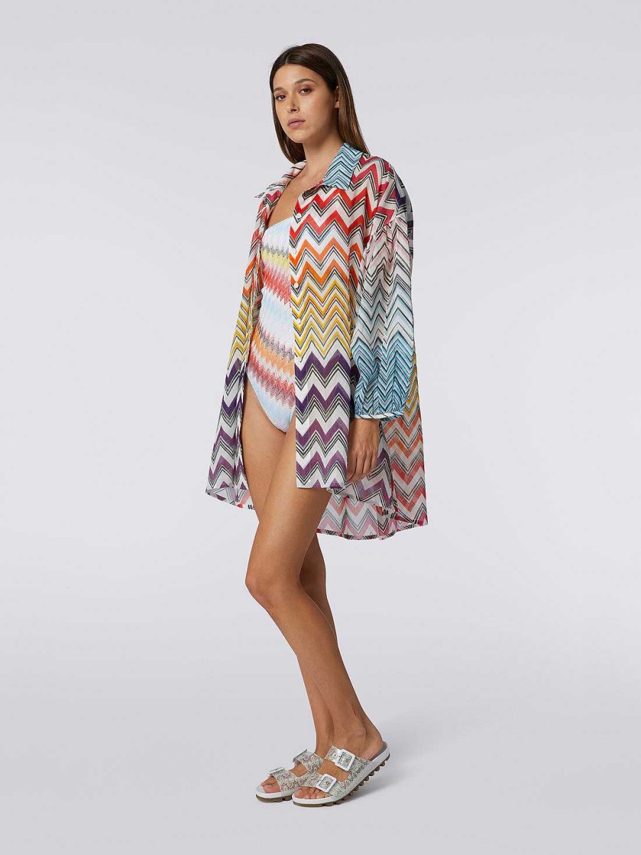 Donne Missoni Abbigliamento Da Spiaggia | Blusa Ampia In Cotone E Seta Con Stampa Zigzag Multicolore