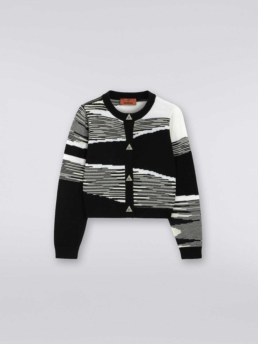 Ragazza (4-14 Anni) Missoni | Cardigan In Pura Lana Vergine Nero Bianco