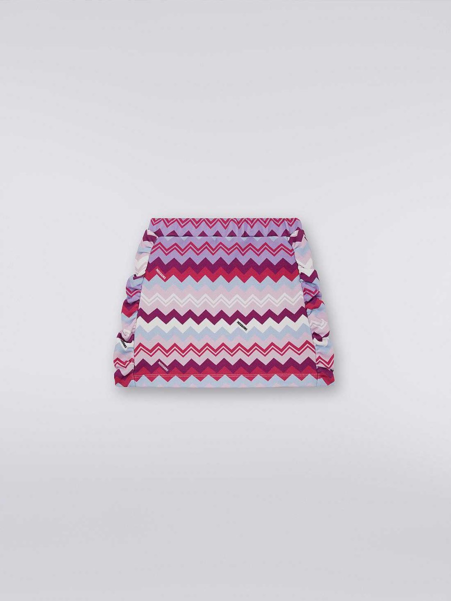 Ragazza (4-14 Anni) Missoni | Gonna In Cotone Con Arricciature Laterali E Motivo Zigzag Multicolore