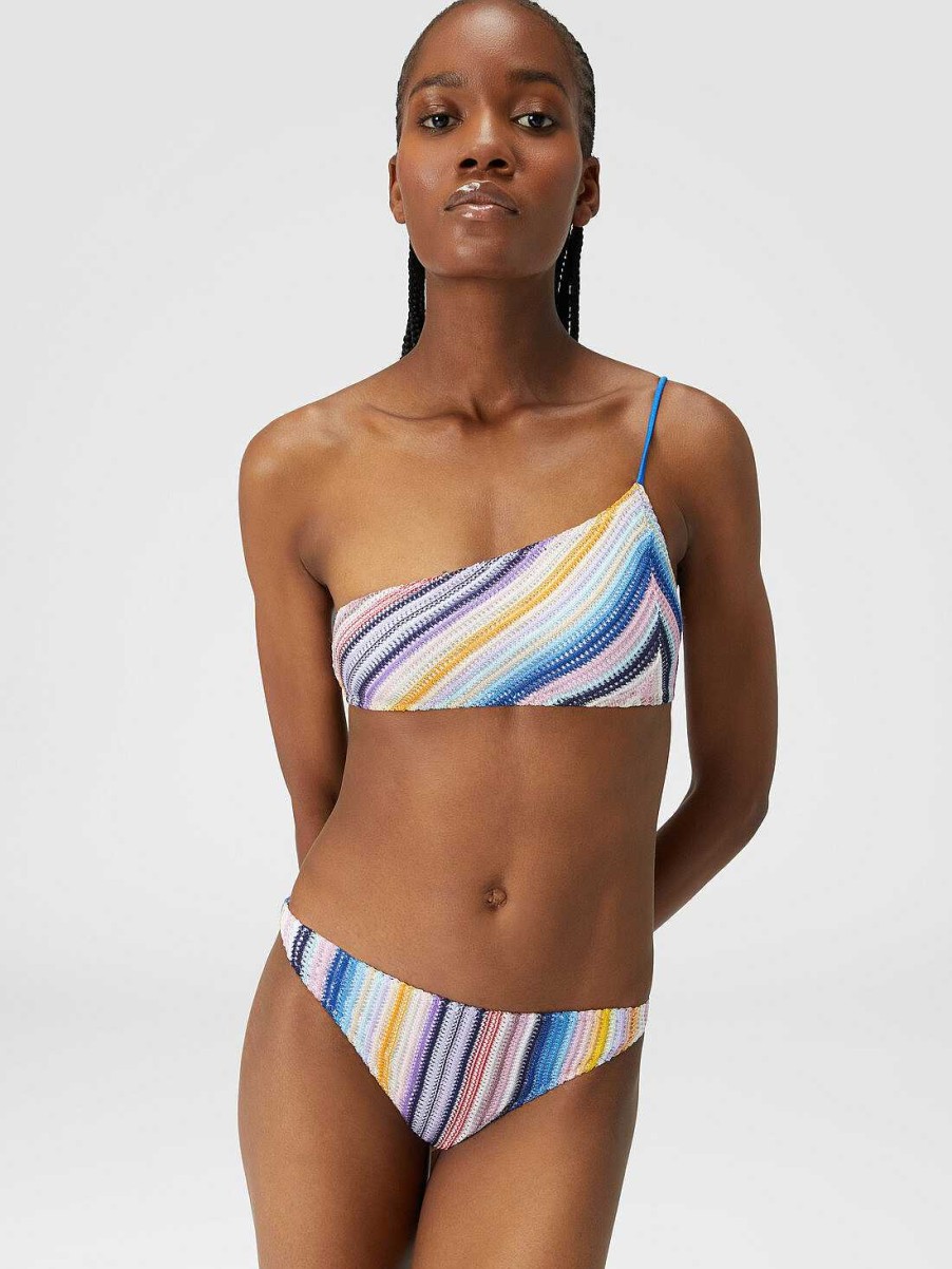 Donne Missoni Costumi Da Bagno | Bikini Monospalla All'Uncinetto A Righe Multicolore