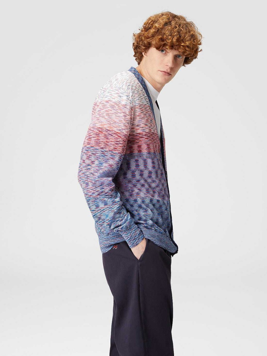 Uomini Missoni Maglieria | Cardigan In Maglia Di Cotone Fiammato Degrade Multicolore