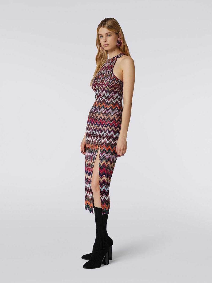 Donne Missoni Vestiti | Abito Lungo Chevron Con Scollo Americano In Viscosa Con Lurex Multicolore