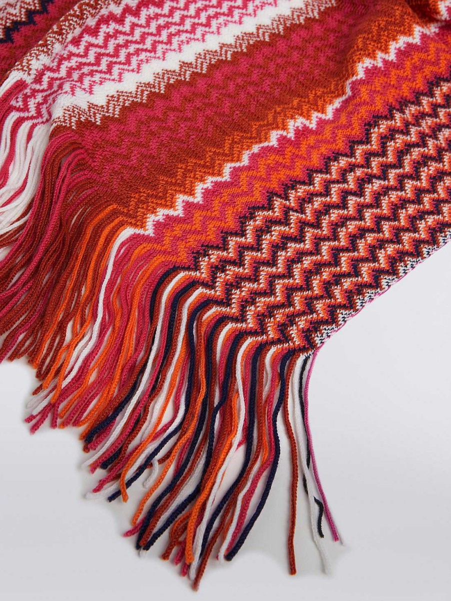 Donne Missoni Sciarpe E Foulard | Sciarpa Zigzag In Misto Lana Con Frange Multicolore