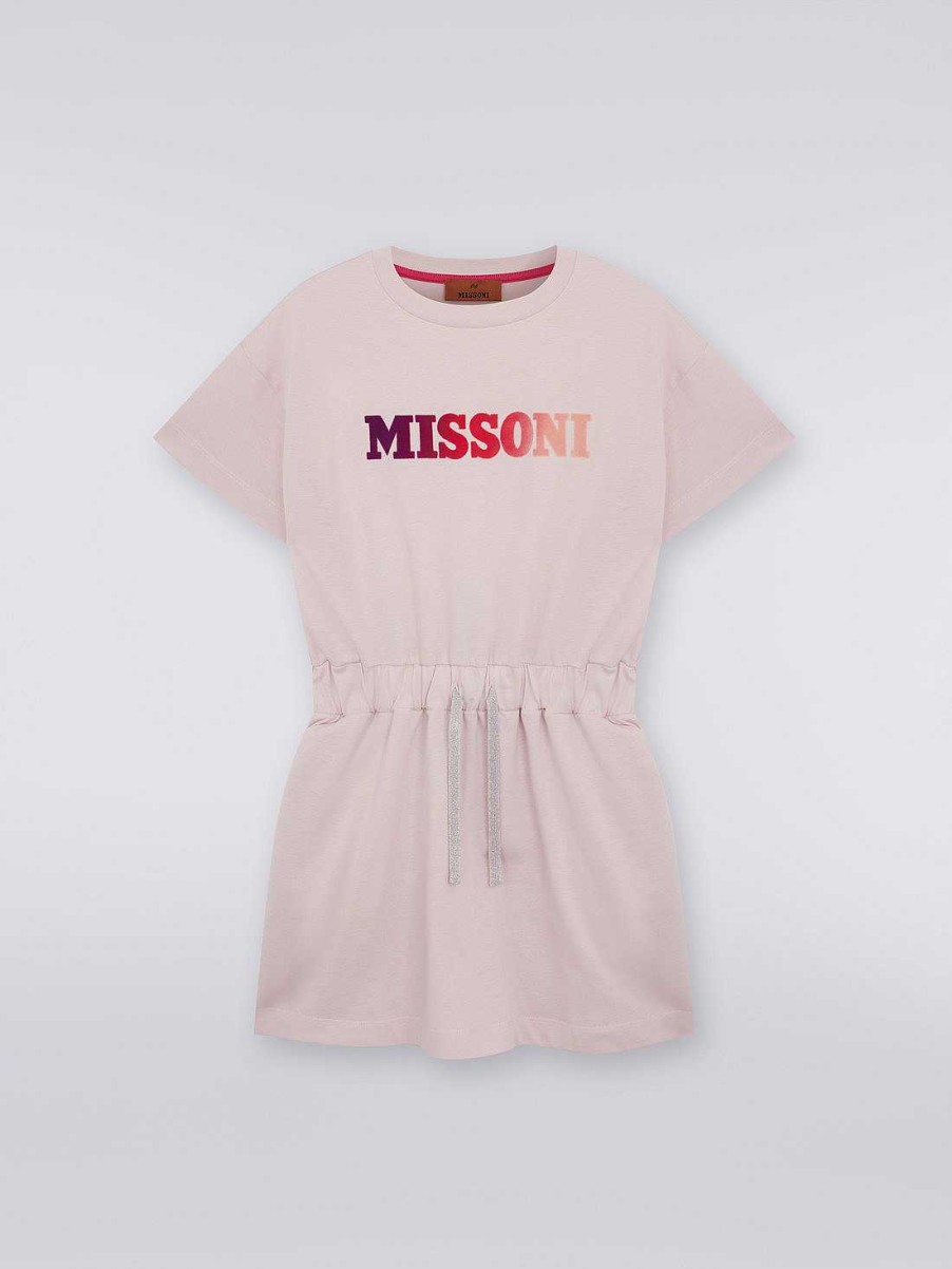 Ragazza (4-14 Anni) Missoni | Abito In Cotone A Maniche Lunghe Con Logo Multicolore