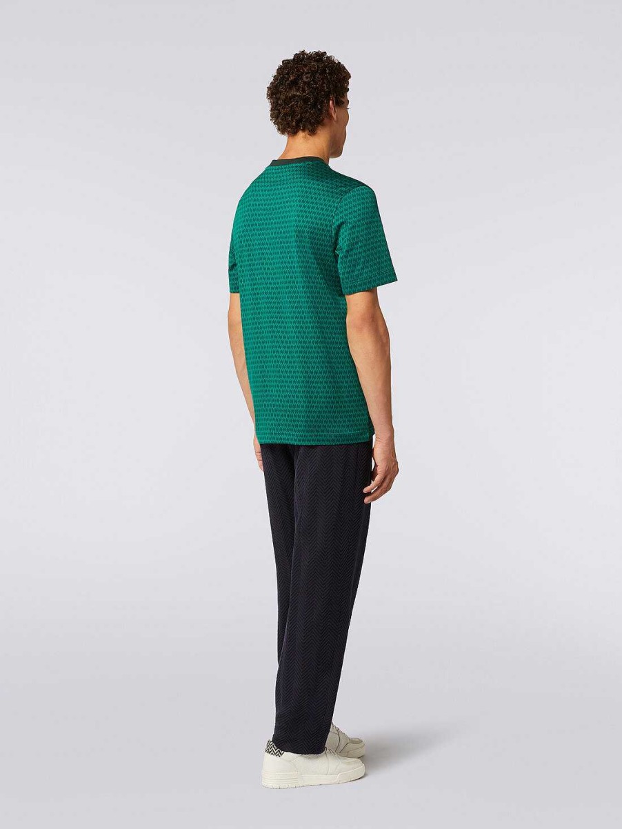 Uomini Missoni Polo E Magliette | T-Shirt Girocollo In Cotone Con Ricamo Verde