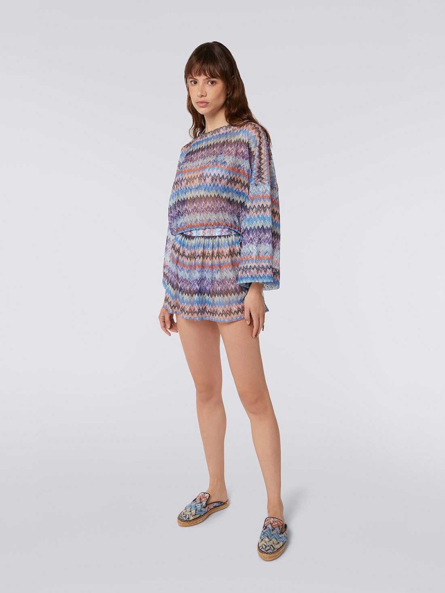 Donne Missoni Abbigliamento Da Spiaggia | Sa Copricostume In Tulle Di Viscosa Chevron Blu