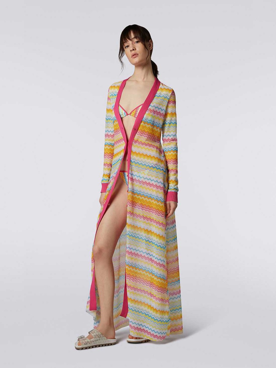 Donne Missoni Abbigliamento Da Spiaggia | Cardigan Coprispalle In Tulle Di Viscosa A Zig Zag Multicolore