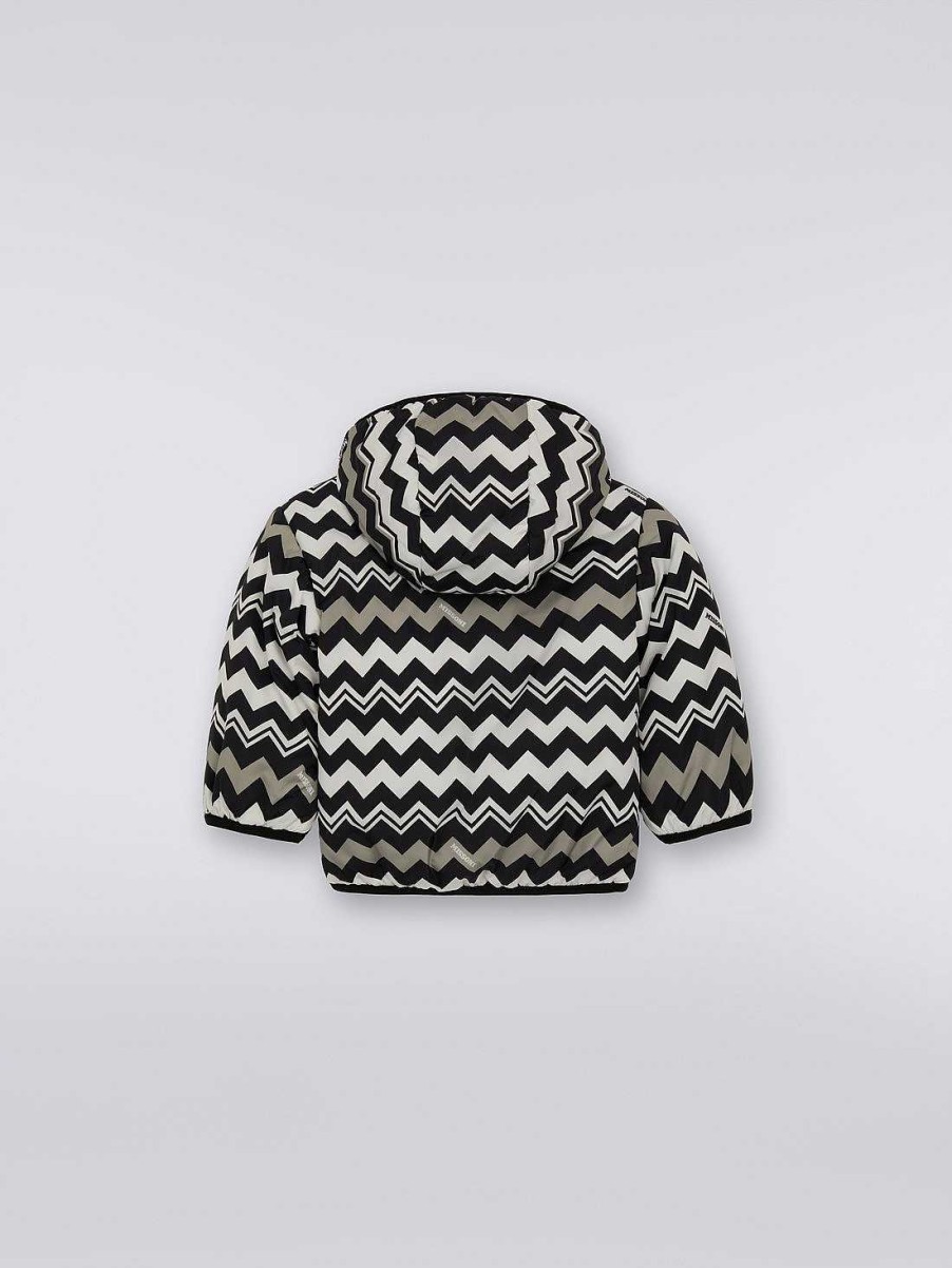 Ragazzo (4-14 Anni) Missoni | Giubbino In Nylon Zig Zag Double Face Con Logo Nero Bianco