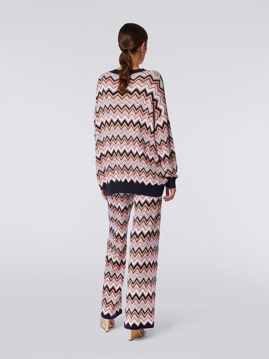 Donne Missoni Pantaloni | Pantaloni Palazzo In Viscosa E Lana Chevron Multicolore