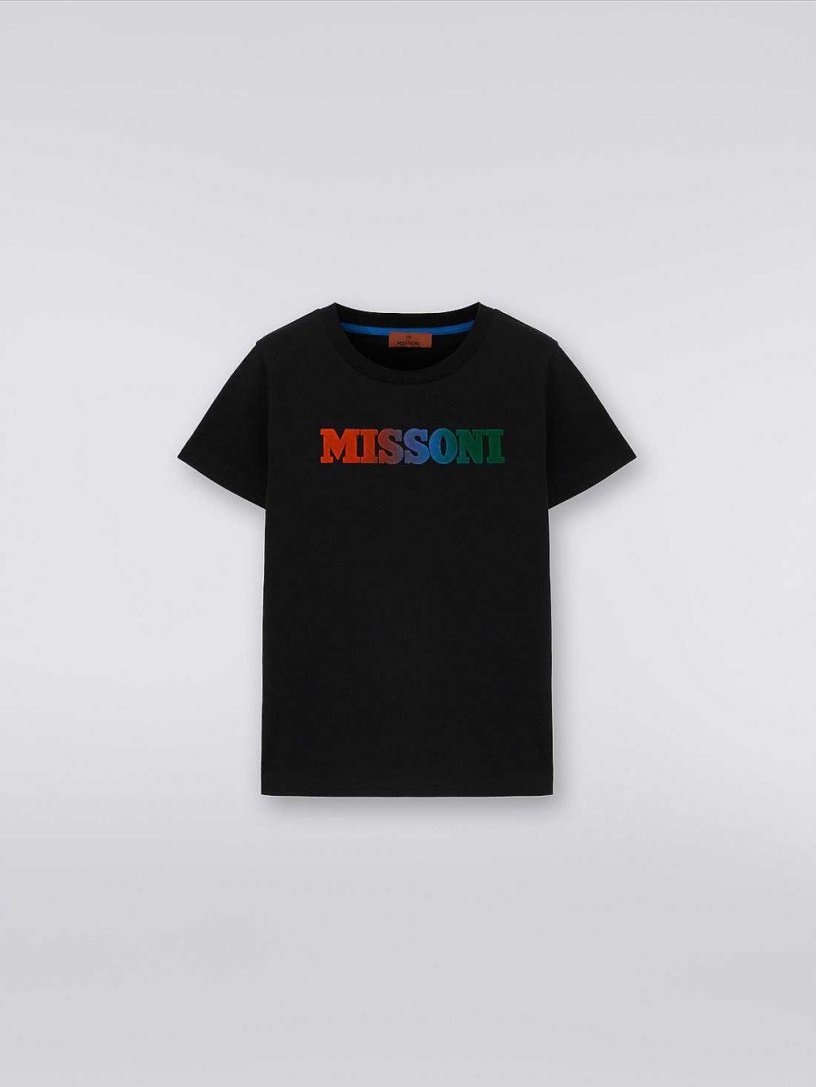 Ragazzo (4-14 Anni) Missoni | T-Shirt In Cotone A Maniche Corte Con Logo Nero