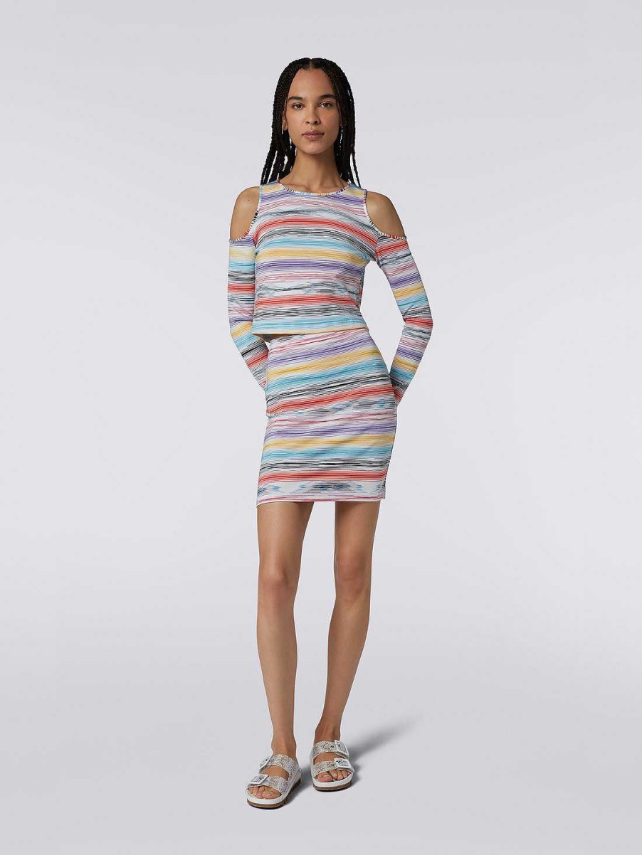 Donne Missoni Abbigliamento Da Spiaggia | Minigonna In Misto Viscosa Stretch Fiammato Multicolore