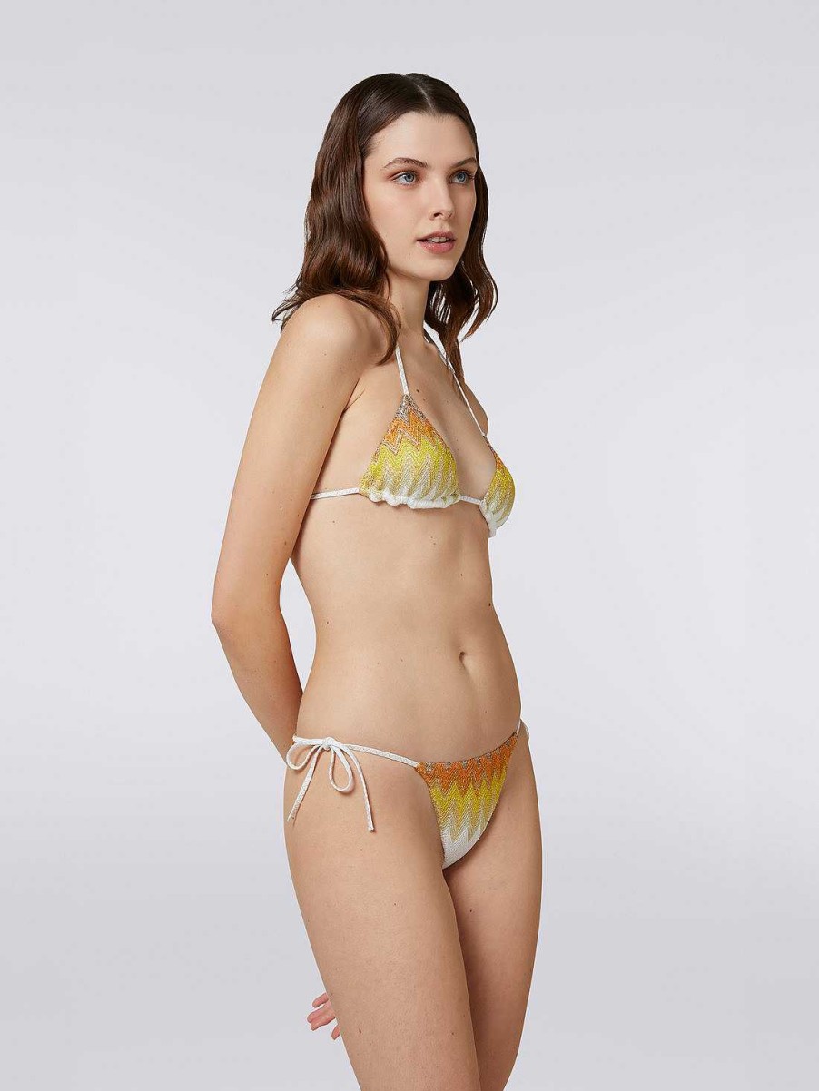 Donne Missoni Costumi Da Bagno | Bikini Zigzag In Misto Viscosa Con Lurex Bianco, Giallo E Ocra