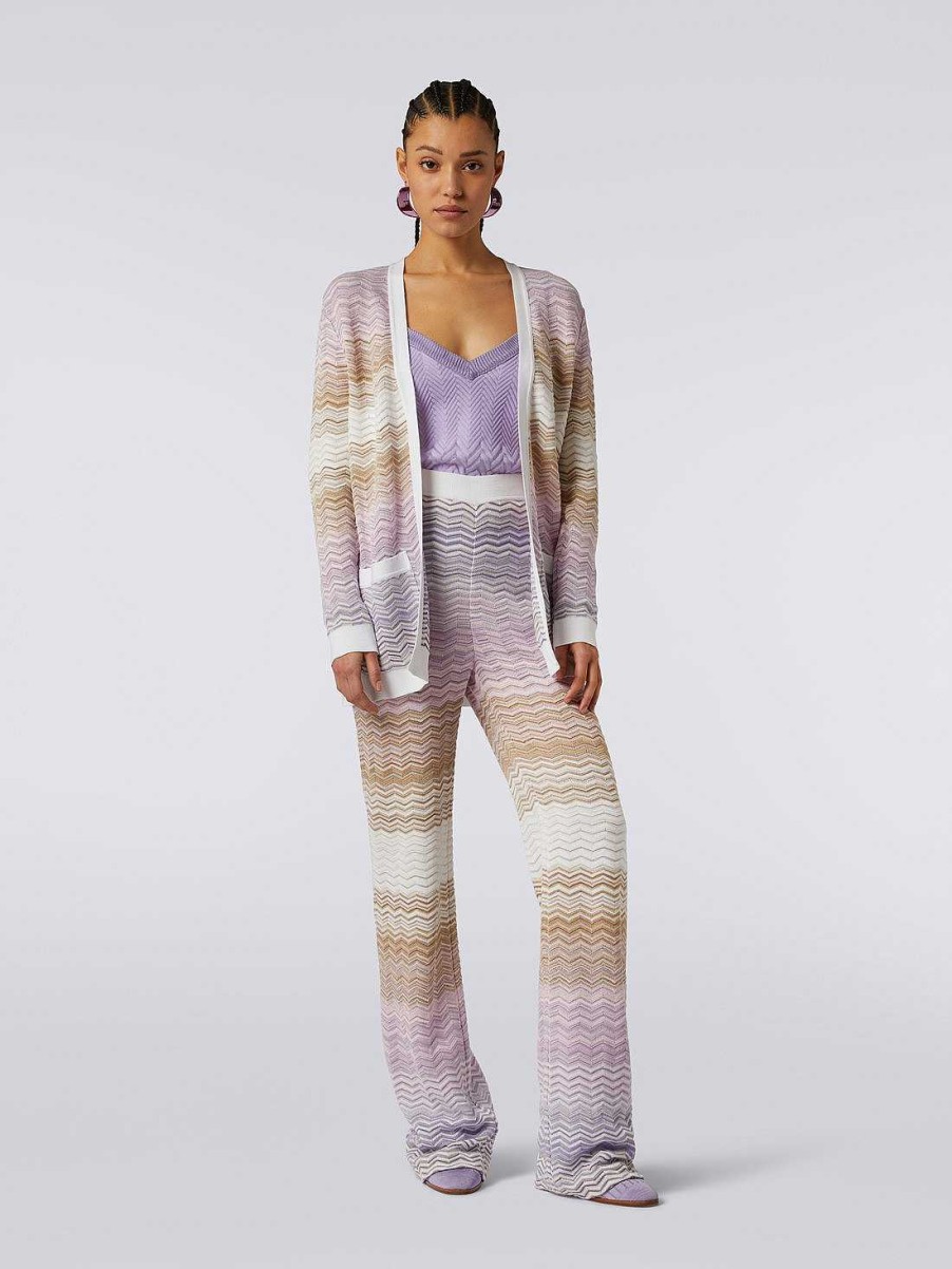 Donne Missoni Maglieria | Cardigan Lungo Chevron In Cotone E Viscosa Con Cintura Multicolore