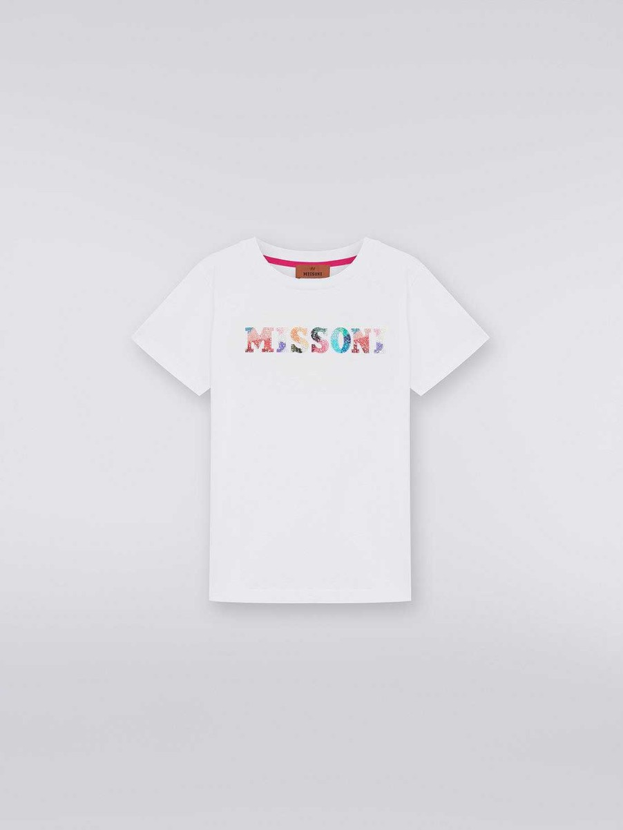 Ragazza (4-14 Anni) Missoni | T-Shirt In Cotone Con Logo In Paillettes Bianco