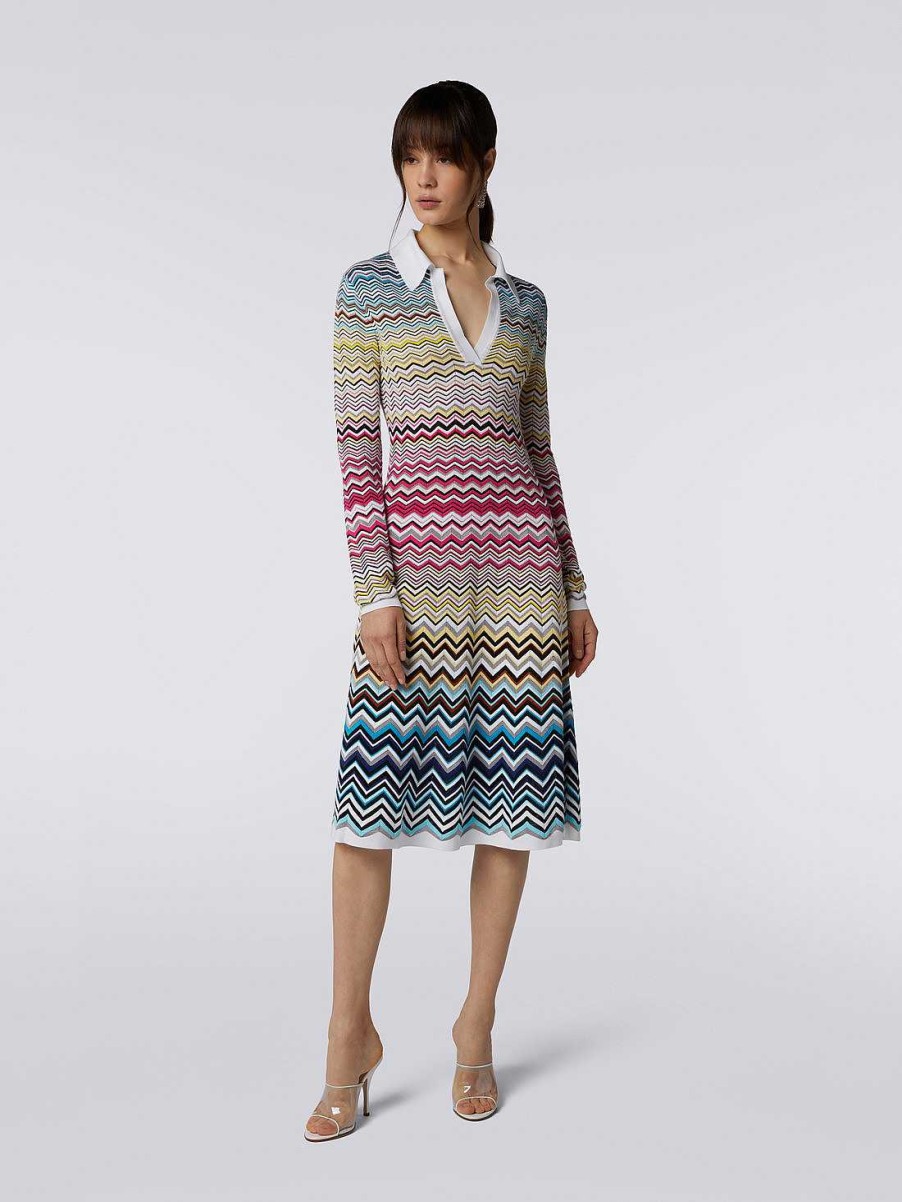 Donne Missoni Vestiti | Abito Longuette In Cotone E Viscosa Chevron Multicolore