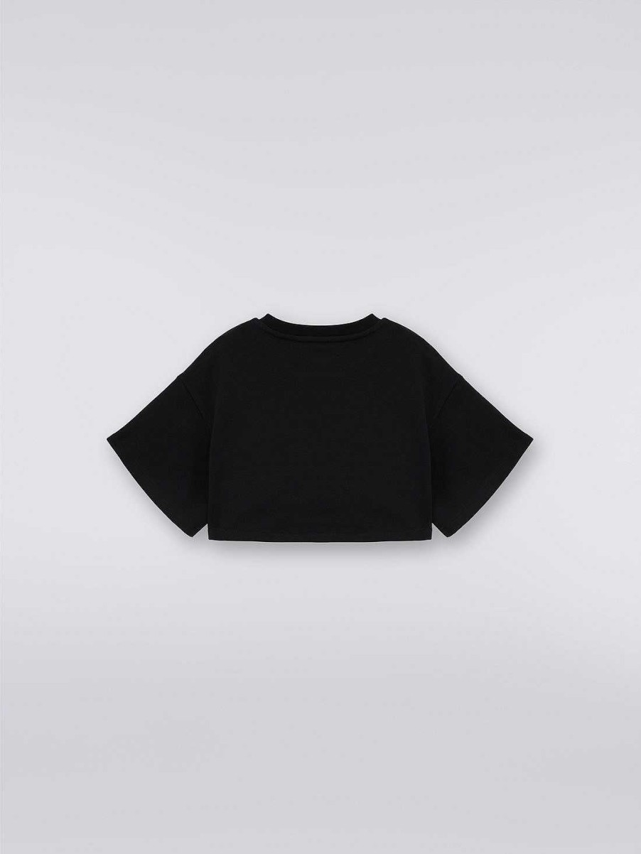 Ragazza (4-14 Anni) Missoni | T-Shirt Cropped Oversize In Cotone Con Logo In Paillettes Nero