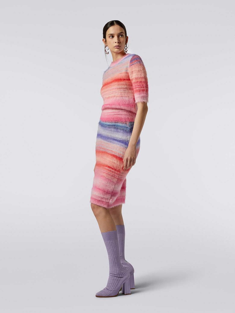 Donne Missoni Gonne | Gonna In Mohair Fiammato Spazzolato Rosa