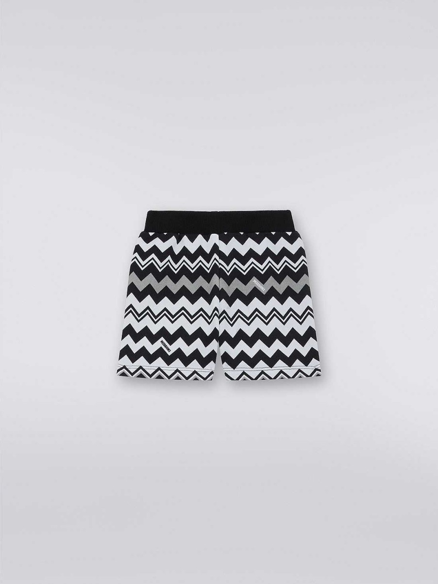 Ragazzo (4-14 Anni) Missoni | Shorts In Cotone A Zig Zag Nero Bianco