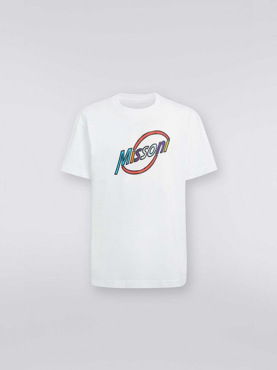 Uomini Missoni Polo E Magliette | T-Shirt Oversize Girocollo In Cotone Con Scritta Logo Multicolore Bianco