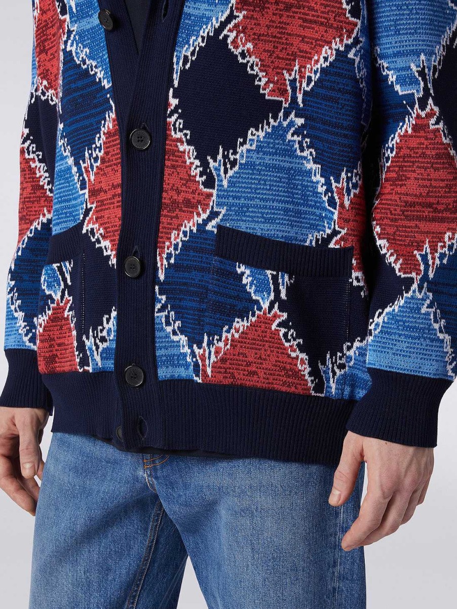 Uomini Missoni Maglieria | Cardigan In Cotone Rombo Con Scritta Logo Multicolore